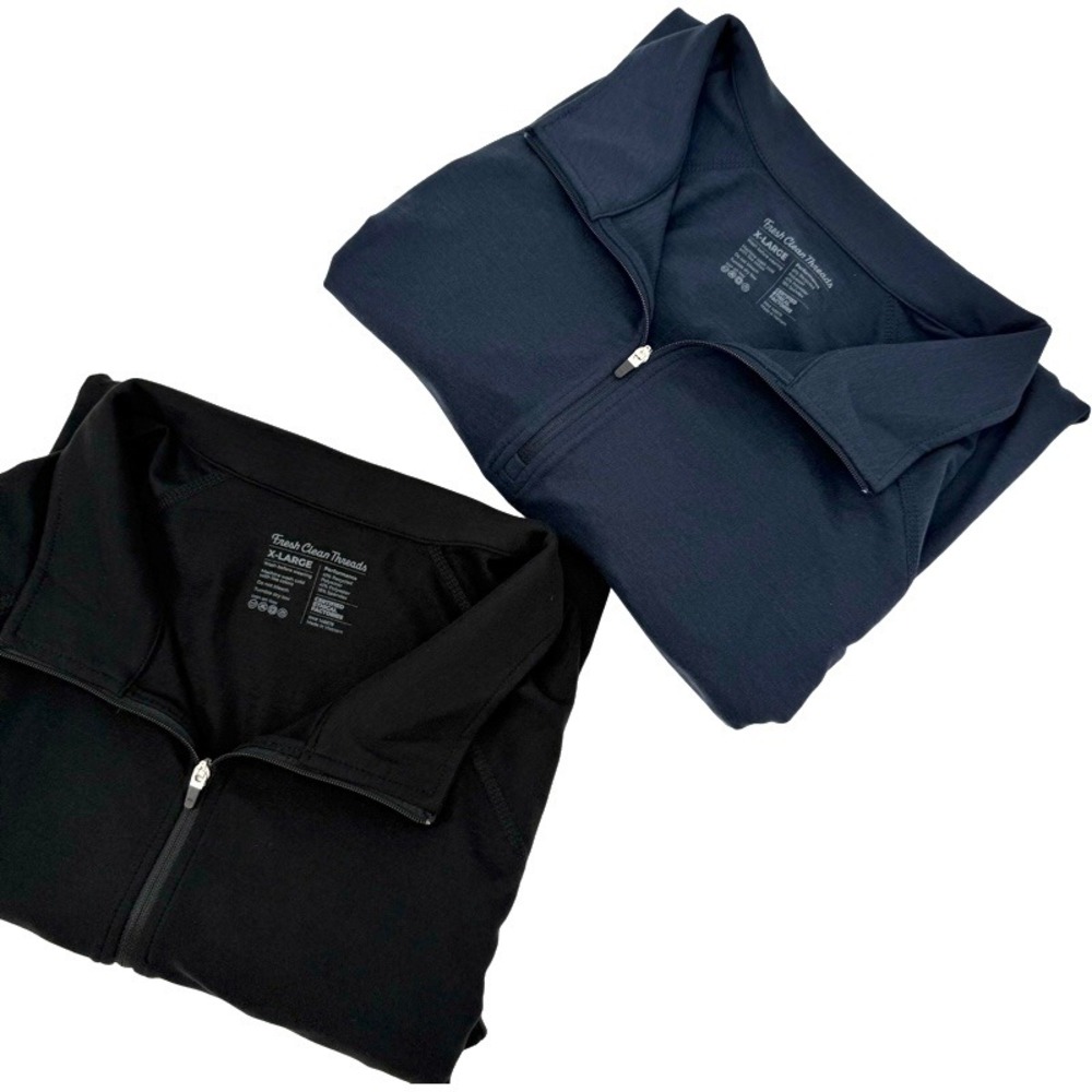 FRESH CLEAN THREADS XL Lot 2 Quarter Zip Pullover Black Navy Performance Stretch - Picture 2 of 16